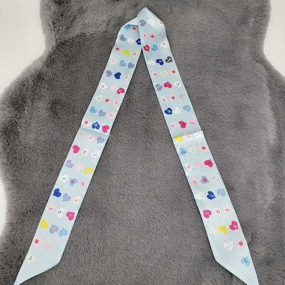 New Heart Print Silk Skinny Scarf Twilly Long - Picture 5 of 6